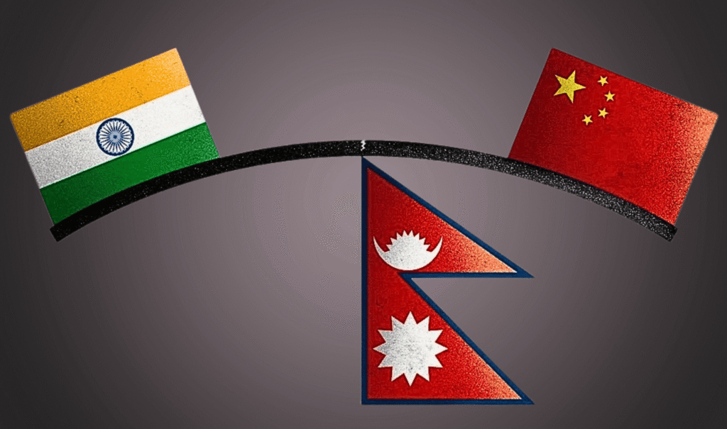nepal , india and china flag photo
